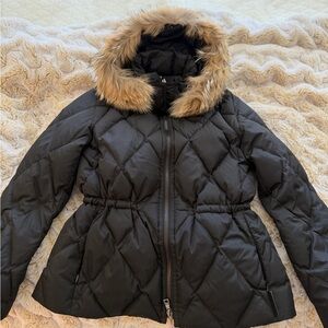 Coach Black Quilted Puffer with Brown Fur Trim